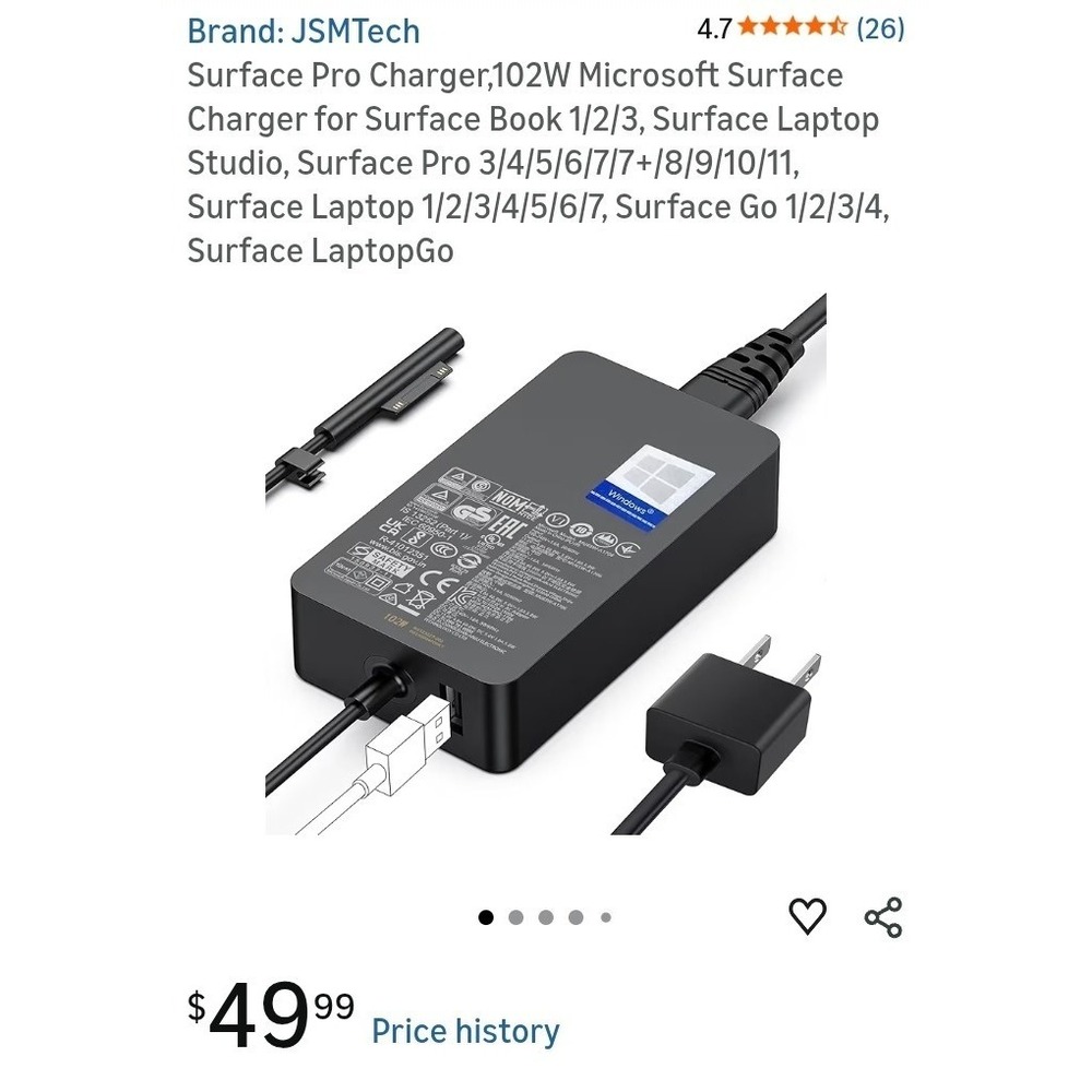 199W Surface Pro Charger For Surface Pro Laptop 9/8/7/6/5/4/3‎ Surface Go 3/2/1